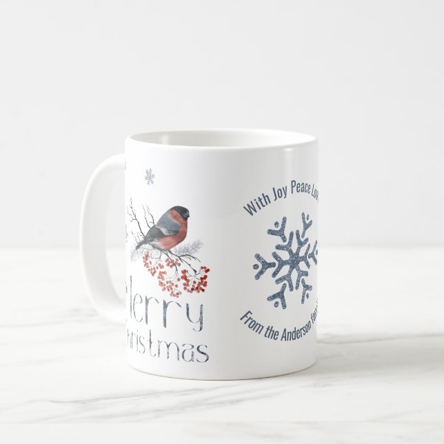 Bullfinch Bird Berries God jul Kaffemugg (Framsida vänster)