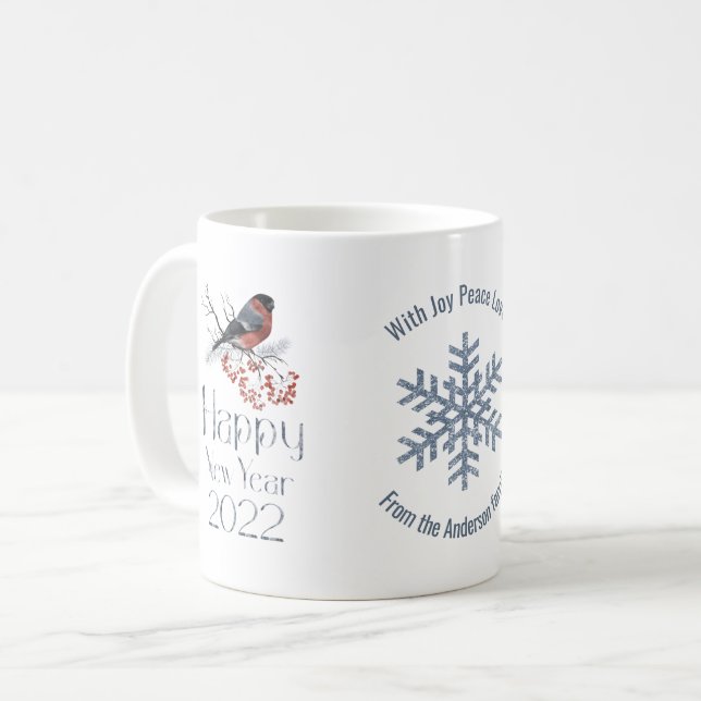 Bullfinch Bird Berries Gott nytt år 2022 Kaffemugg (Framsida vänster)