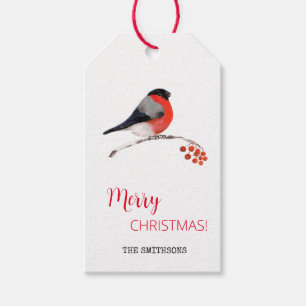 Bullfinch och röda jordgubbar, God jul! Presentetikett