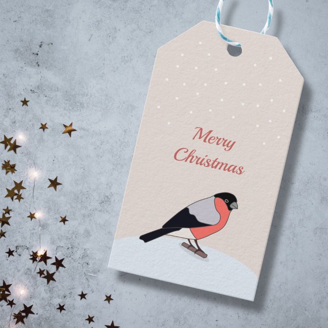Bullfinch och Snö God jul Gift Märkre Presentetikett (Bullfinch and Snow Merry Christmas Gift Tag)