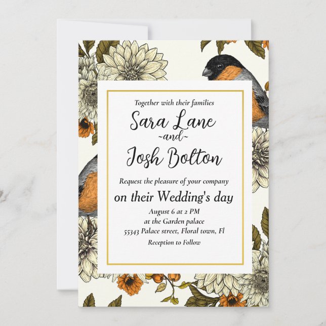 Bullfink på höstens blommigtar 2 inbjudningar (Framsida)