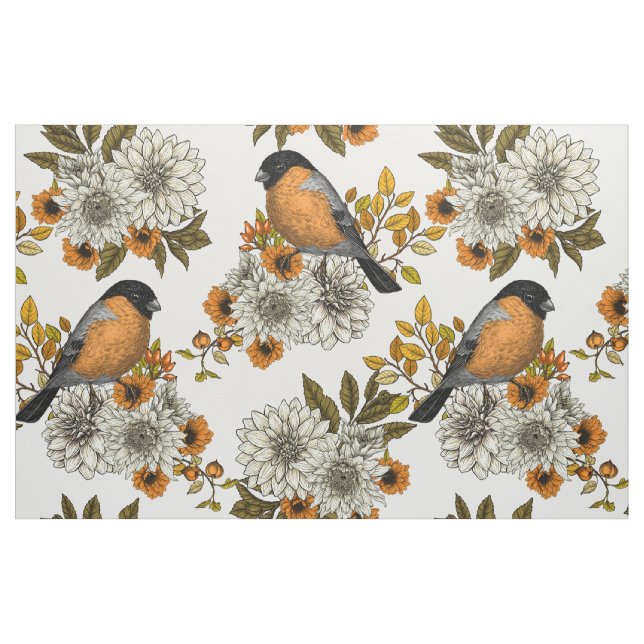 Bullfink på höstens blommigtar 2 tyg (Fat Quarter)