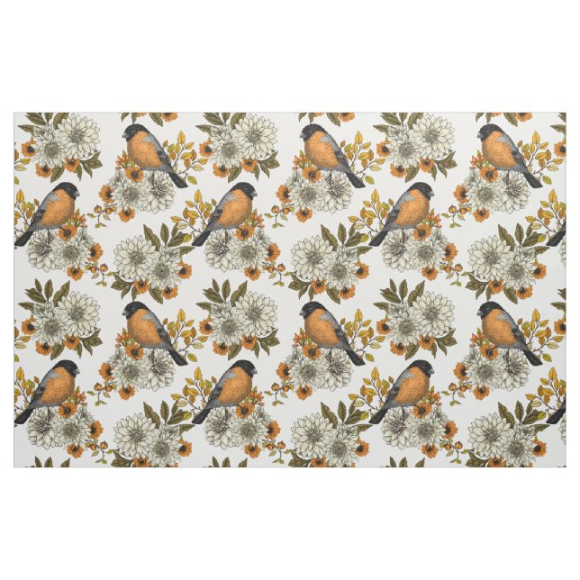 Bullfink på höstens blommigtar 2 tyg (Fat Quarter)