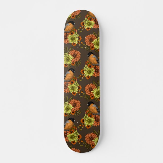 Bullfink på höstens blommigtar mini skateboard bräda 18,5 cm (Framsida)