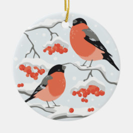 Bullfinkar på grenar julgransprydnad keramik
