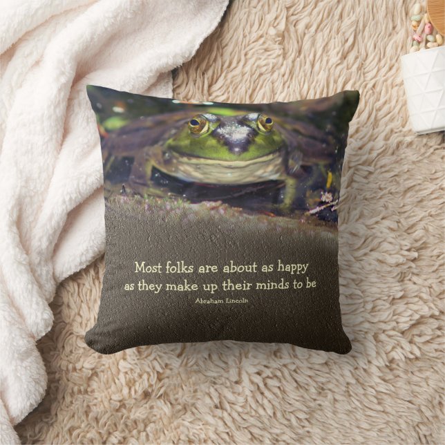 Bullfrog Happiness Inspirational Quote   Kudde (Filt)