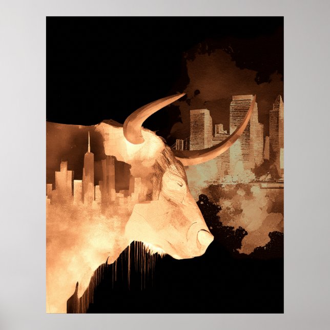Bullish Bull Lagrar Market New York City Skyline Poster (Framsidan)