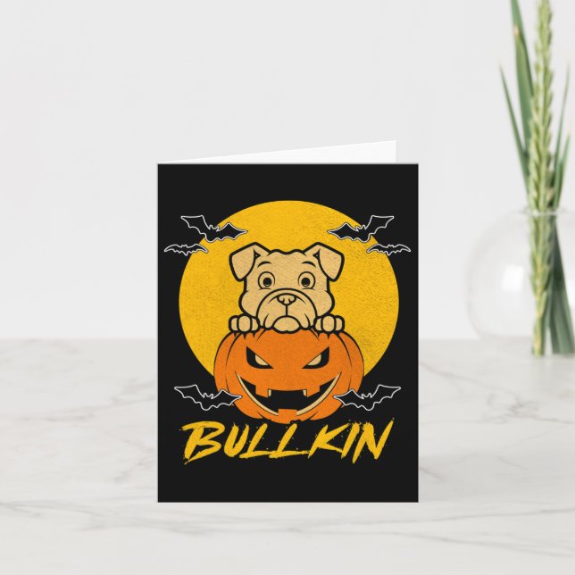 Bullkin Halloween Funny Bulldog Halloween Pumpkin Kort (Framsida)