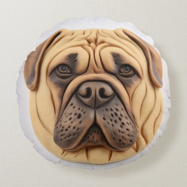 Bullmastiff 3D Inspired Rund Kudde (Framsidan)