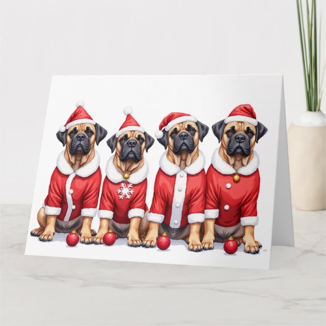 Bullmastiff Christmas Dress Santa Hat Kort (Framsida)