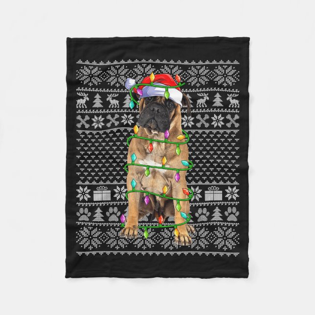 Bullmastiff Christmas Lights Ugly Sweater Funny Pe Fleecefilt (Framsidan)