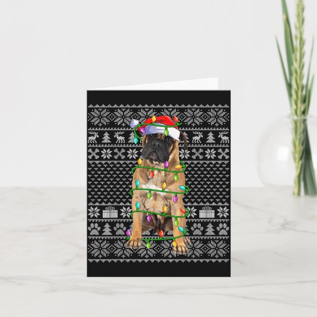 Bullmastiff Christmas Lights Ugly Sweater Funny Pe Kort (Framsida)