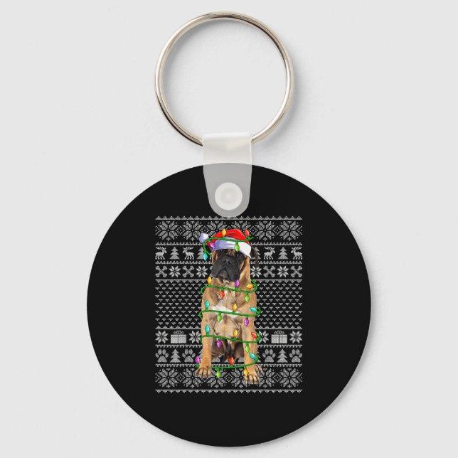 Bullmastiff Christmas Lights Ugly Sweater Funny Pe Nyckelring (Framsida)
