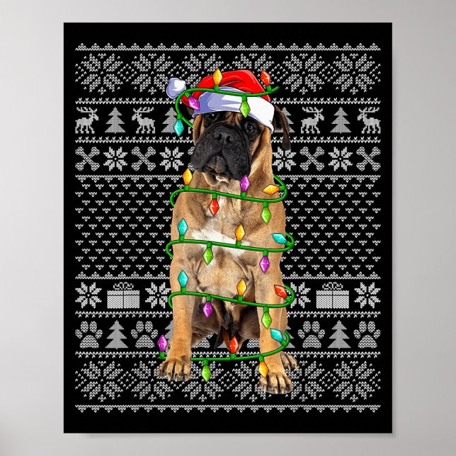 Bullmastiff Christmas Lights Ugly Sweater Funny Pe Poster (Framsidan)