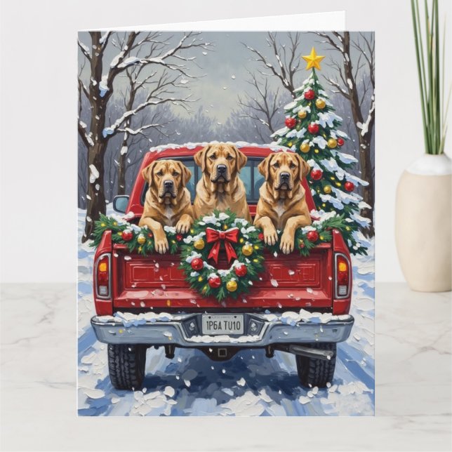 Bullmastiff Christmas Red Truck Holiday Kort (Framsida)