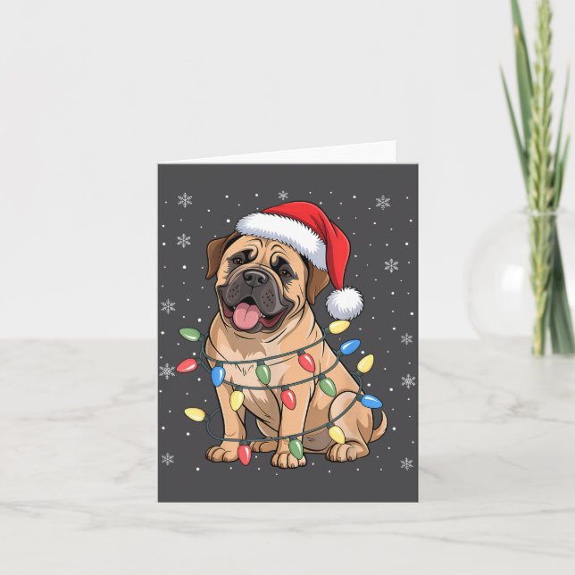 Bullmastiff Dog Christmas Tree Lights Dogs Xmas Pa Kort (Framsida)