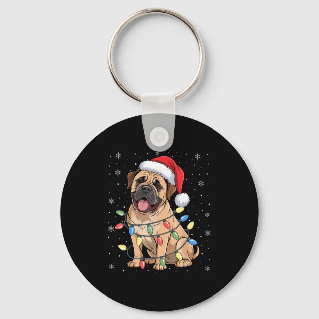 Bullmastiff Dog Christmas Tree Lights Dogs Xmas Pa Nyckelring (Framsida)