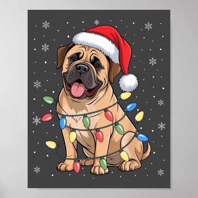 Bullmastiff Dog Christmas Tree Lights Dogs Xmas Pa Poster (Framsidan)