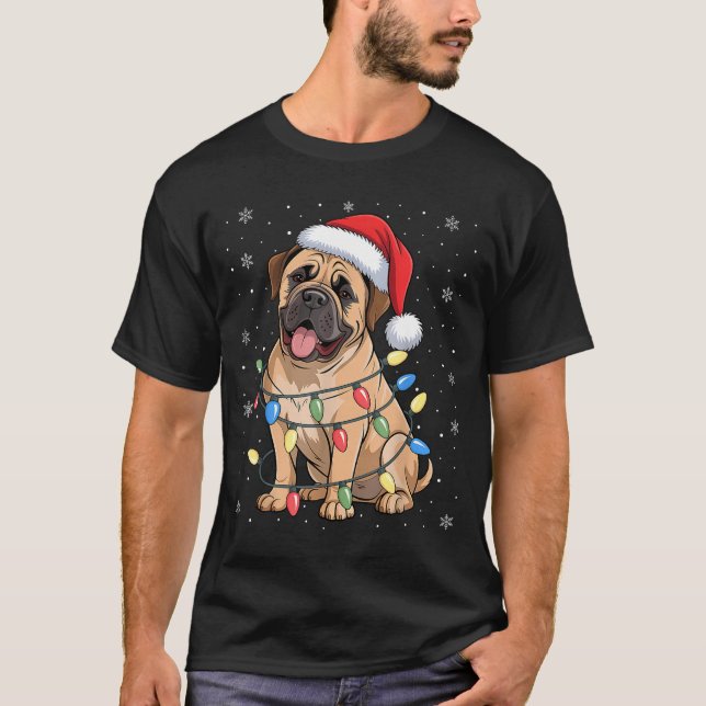 Bullmastiff Dog Christmas Tree Lights Dogs Xmas Pa T Shirt (Framsida)