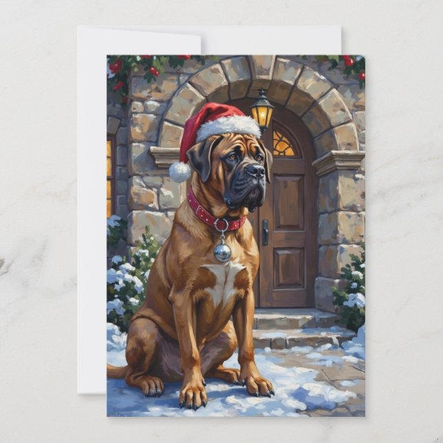 Bullmastiff Dog Guardian of Christmas Manor Art Julkort (Framsida)