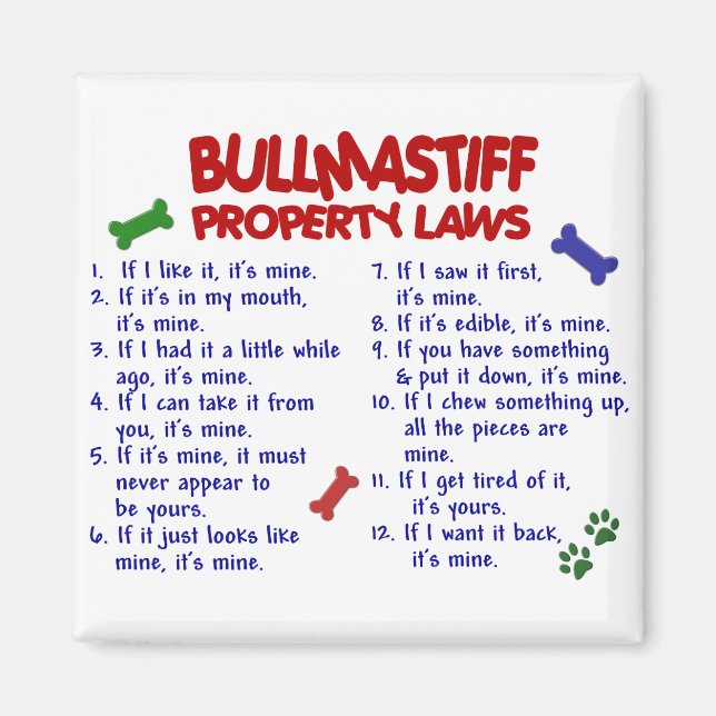 BULLMASTIFF Egendom LAGSTIFTNING 2 Magnet (Framsidan)