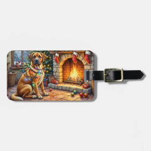 Bullmastiff Eldstäderum med julbelysning Bagagebricka