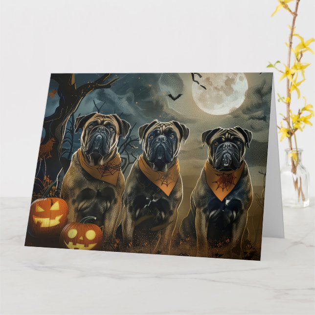 Bullmastiff Halloween Kuslig Kort (Gul blomma)