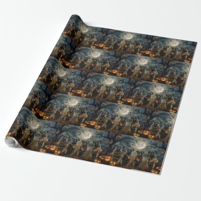 Bullmastiff Halloween Kuslig Presentpapper (Utrullad)