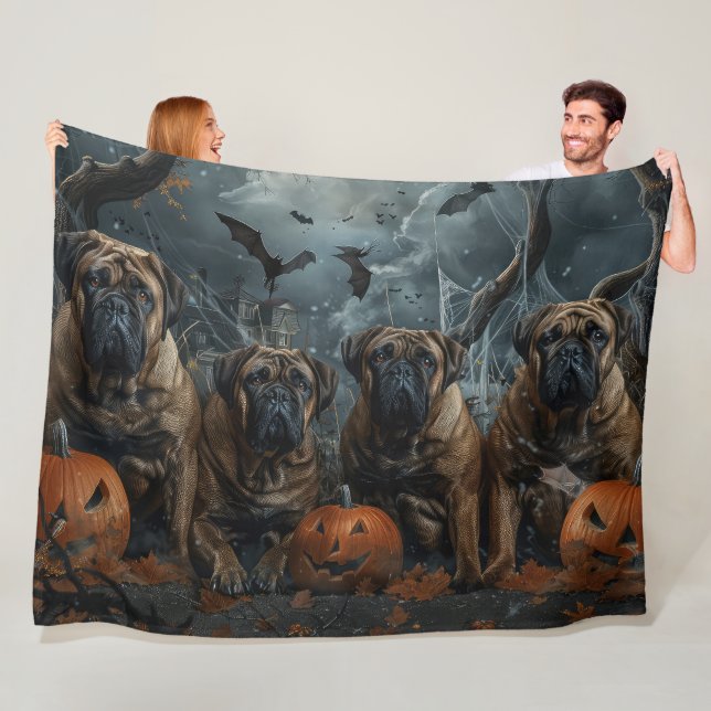 Bullmastiff Halloween Night Doggy Delight Fleecefilt (På plats)