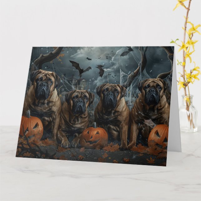 Bullmastiff Halloween Night Doggy Delight Kort (Gul blomma)