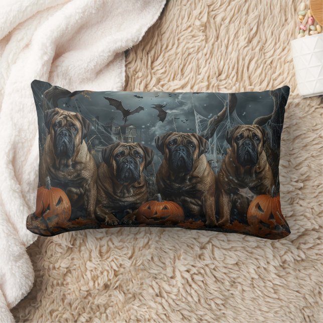 Bullmastiff Halloween Night Doggy Delight Lumbarkudde (Filt)
