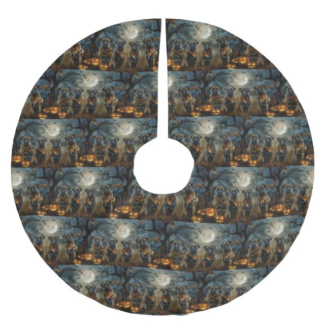 Bullmastiff Halloween Spooky Julgransmatta Borstad Polyester (Framsidan)