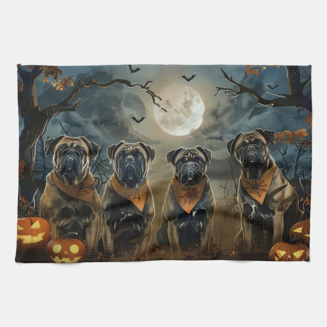 Bullmastiff Halloween Spooky Kökshandduk (Horisontell)