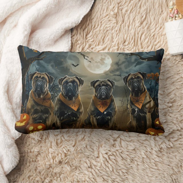 Bullmastiff Halloween Spooky Lumbarkudde (Filt)