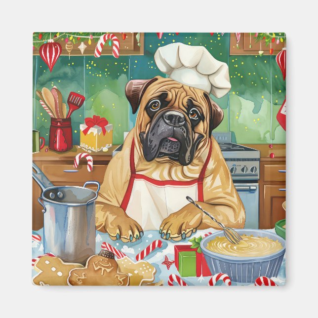 Bullmastiff Helgdag Baking: God jul Magnet (Framsidan)