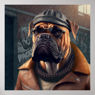 Bullmastiff Hipster Hund Poster