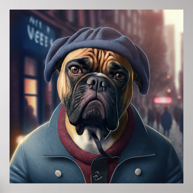 Bullmastiff Hipster Hund Poster (Framsidan)