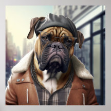 Bullmastiff Hipster Hund Poster