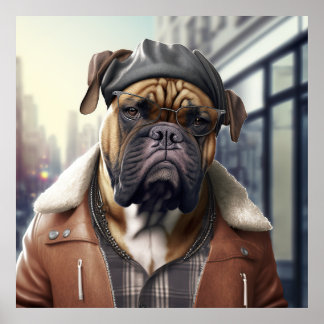 Bullmastiff Hipster Hund Poster