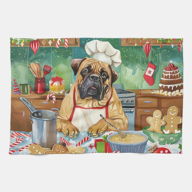 Bullmastiff Holiday Baking: Festiv jul Kökshandduk (Horisontell)