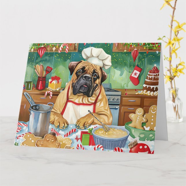 Bullmastiff Holiday Baking: Festiv julbakning Kort (Gul blomma)