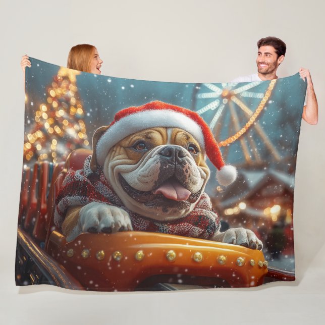 Bullmastiff Hund Berg-och-dalbana Jul  Fleecefilt (På plats)