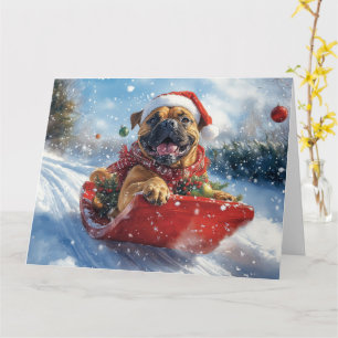 Bullmastiff Hund i Släd Låt det Snöa Jul Kort