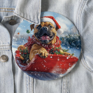 Bullmastiff Hund i Sledge Låt det snöa jul Knapp
