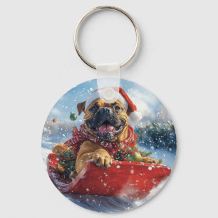 Bullmastiff Hund i Sledge Låt det snöa jul Nyckelring