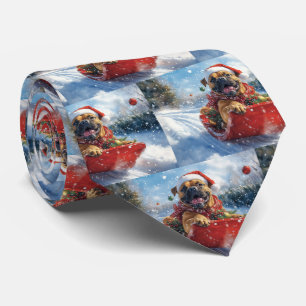 Bullmastiff Hund i Sledge Låt det snöa jul Slips
