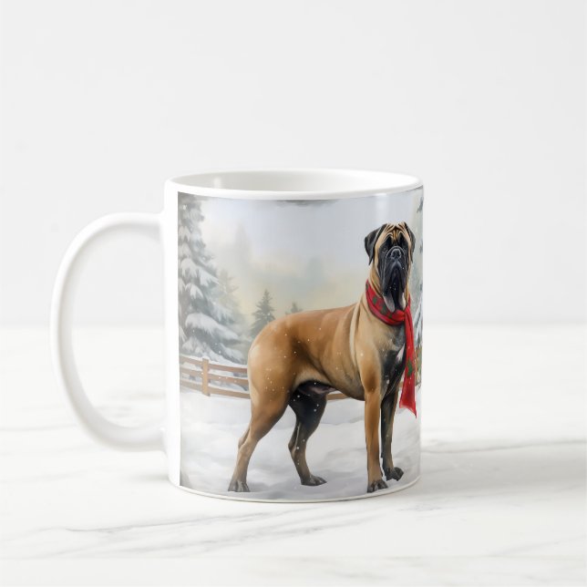 Bullmastiff Hund i Snö jul Kaffemugg (Vänster)