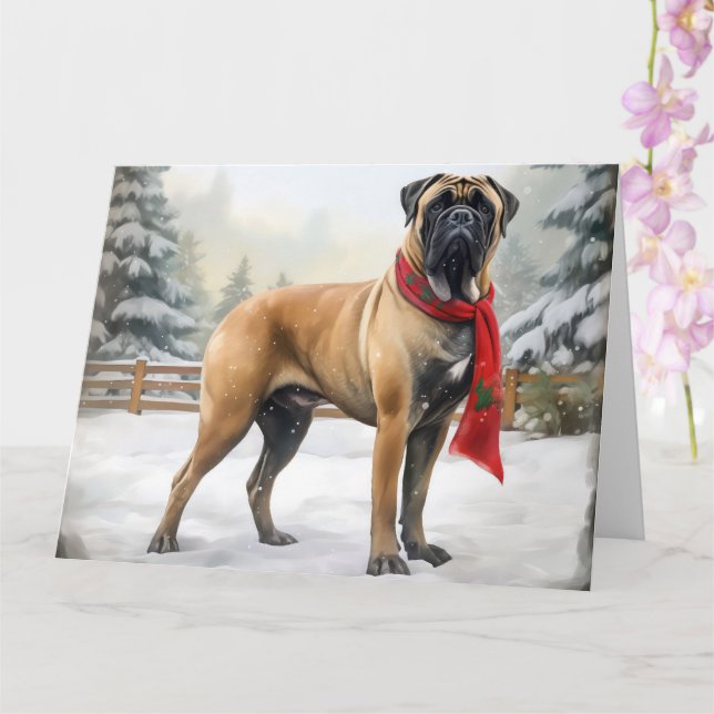 Bullmastiff Hund i Snö jul Kort (Orkide)
