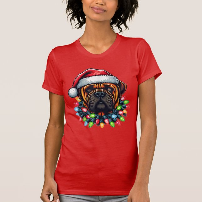 Bullmastiff Hund jul Hat Julafton T Shirt (Framsida)