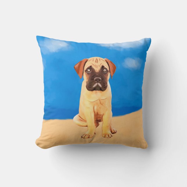 Bullmastiff Hund On Beach Kudde (Framsida)
